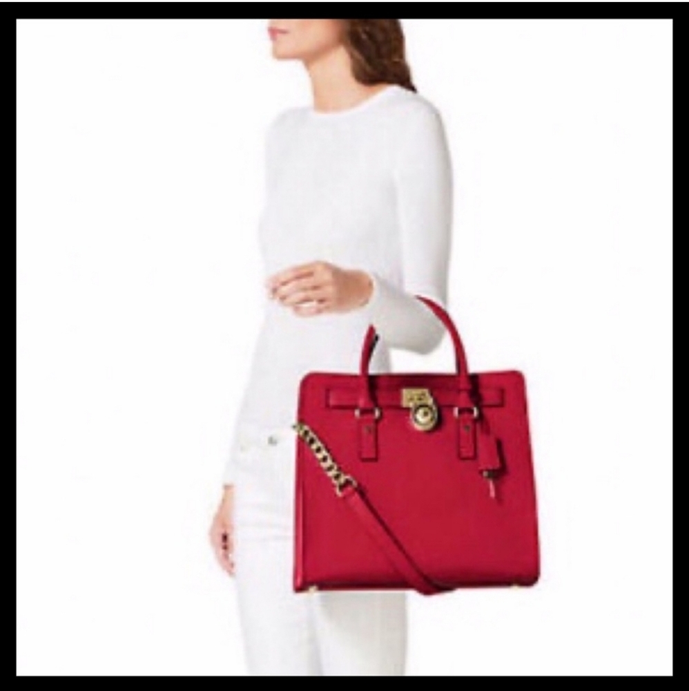 Michael Kors Hamilton Large Satchel Tote Saffiano Shoulder Bag - Picture 9 of 16